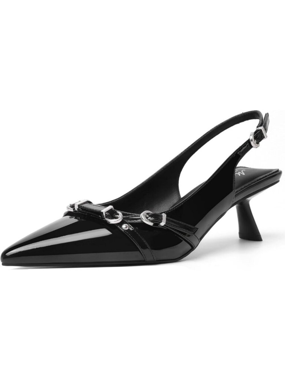 Chic Patent Leather Slingback Kitten Heels for Women - Pointed Toe Dress Pumps